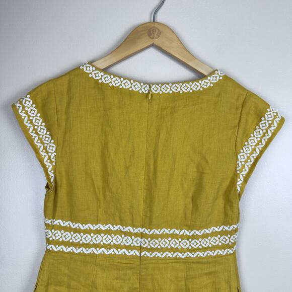 Boden Laura Linen Embroidered Dress Size 4P Petite in Tuscan Sun Yellow - Picture 8 of 14
